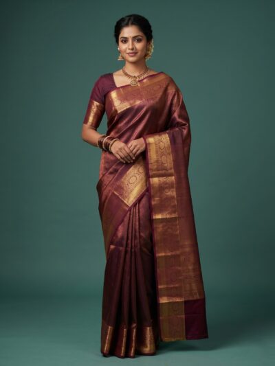 Dark Maroon All over zari Semi Pattu Saree