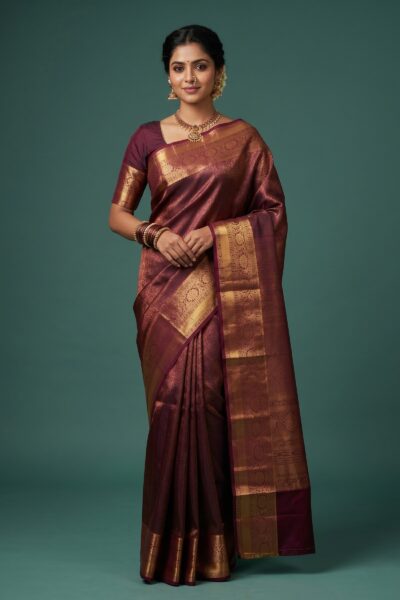 Dark Maroon All over zari Semi Pattu Saree