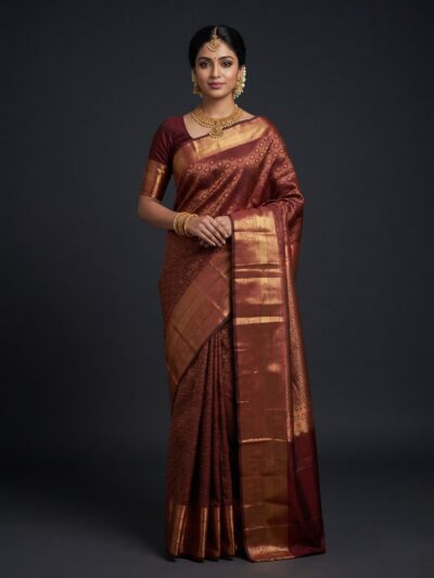 Maroon Vintage Semi Kanjeevaram Pattu Saree with Gold Zari