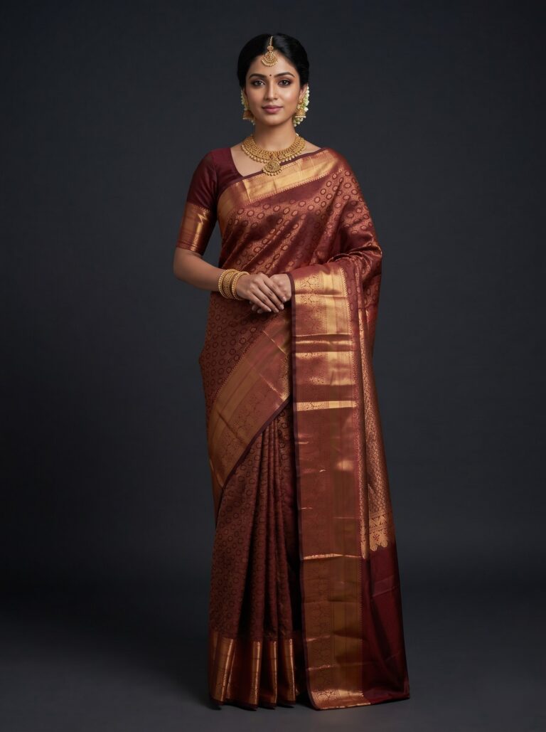 Maroon Vintage Semi Kanjeevaram Pattu Saree with Gold Zari